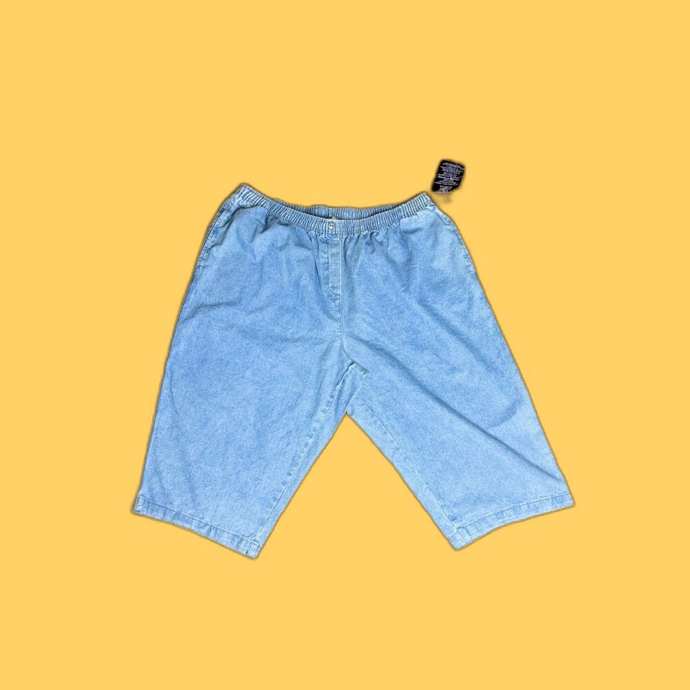 Woman Within Light Wash Denim Bermuda Shorts Size 26 Pull-On Elastic Waist